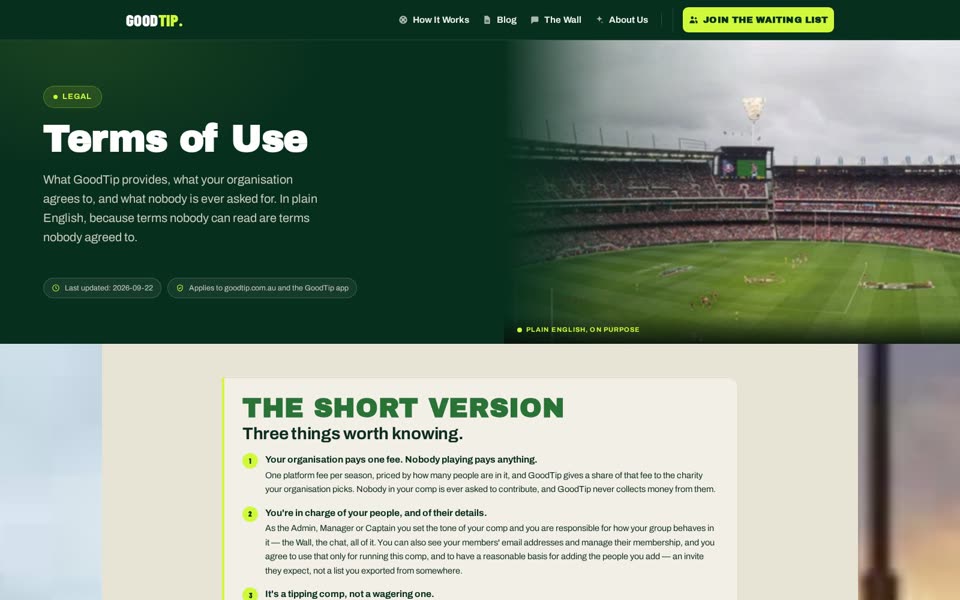 Terms of Use, on the Terms & Conditions page