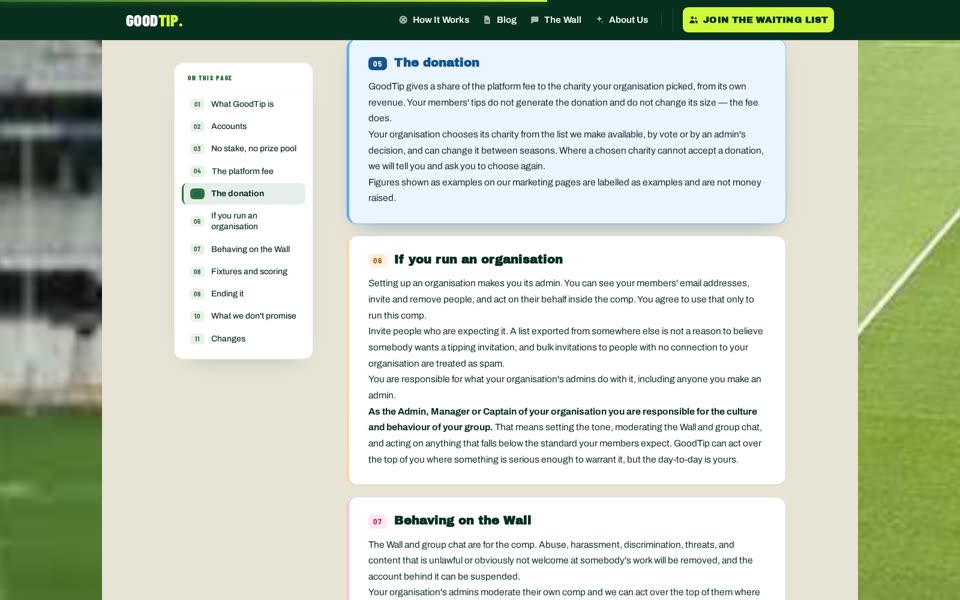 How the donation works, on the Terms & Conditions page